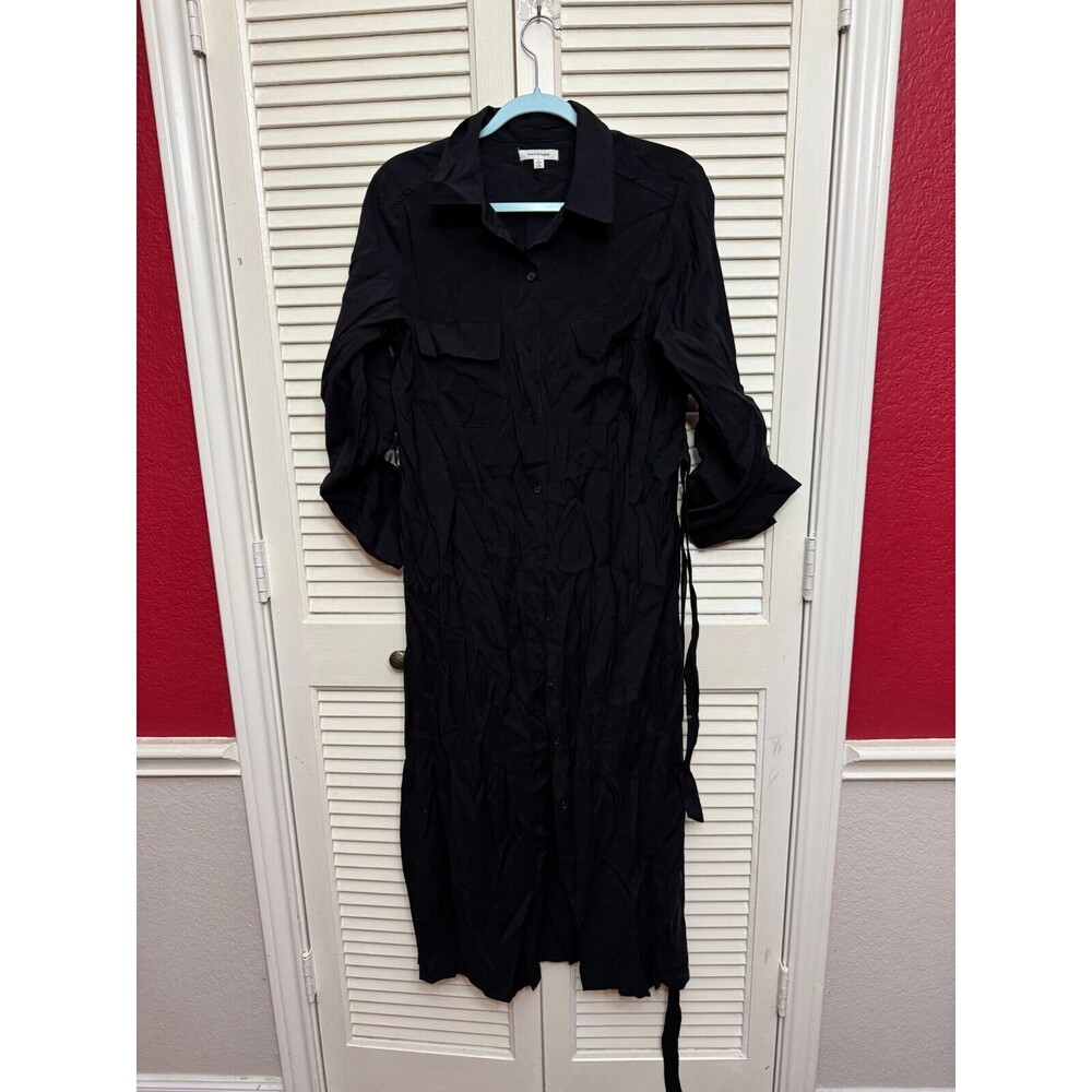 Max Studio Women's Tab Sleeve Button Front Dress with pockets L